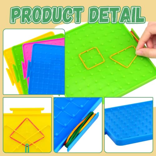 Double-Sided Geoboard Set, 8 Pack, 80 Latex Bands, 4 Colors