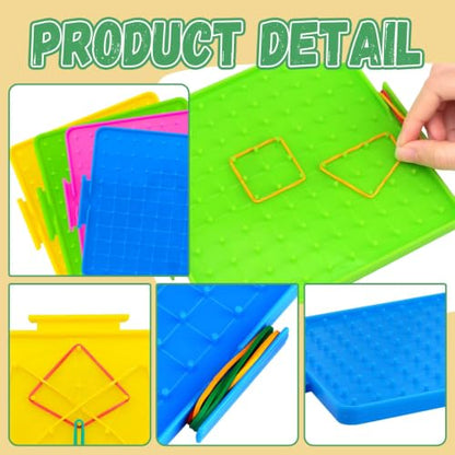 Double-Sided Geoboard Set, 8 Pack, 80 Latex Bands, 4 Colors