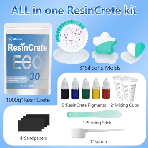 JDiction ResinCrete Kit, Complete Kit Easy for Beginners, 20-30Minutes Demold, Include Water-Based Eco-friendly Casting Powder, Mold & Pigment, Easy Mix for Beginners DIY Home Decor