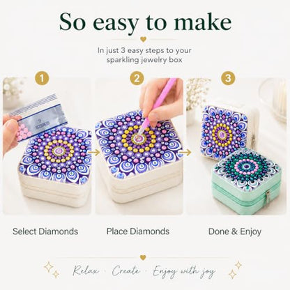 Diamond Art Jewelry Boxes for Adults Craft Bedazzling Kit Women 2 PC - color: Green and White
