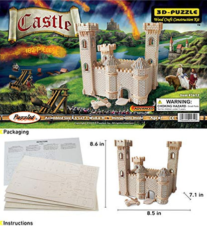 Puzzled 3D Puzzle Castle Set Wood Craft Construction Model Kit, Fun & Educational DIY Wooden Toy Assemble Model Unfinished Crafting Hobby Puzzle to Build and Paint for Decoration 182 Pieces Pack