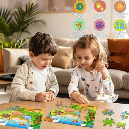 Wooden Puzzles Dinosaur Toys for Kids Ages 4-6, 4 Packs 24 Piece - color: Dinosaur