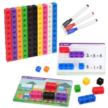 BenBen 100 pcs Number Counting Math Linking Blocks with 15 Activity Cards