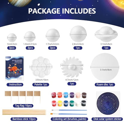 Ayfjovs Solar System Project Kit, Solar System Foam Balls Crafts for Kids School Projects to Learn Planets, Solar System Model Kit Includes Mixed Sizes Polystyrene Balls, Pigments for DIY, STEM Kits