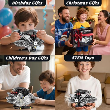 V8 Engine Model Kit that Works Visible Building Blocks Set with APP Control - size: Large