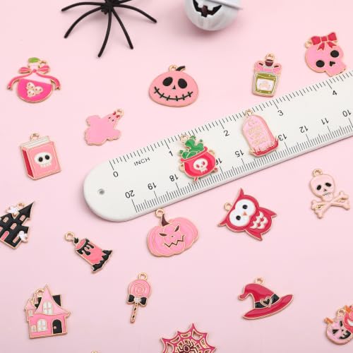 SANNIX 110Pcs 55 Pairs Pink Halloween Charms Bulk Cute Enamel Jewelry Charm - style: Pink Halloween Charms