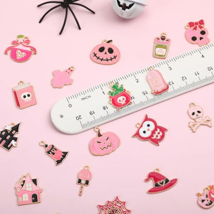 SANNIX 110Pcs 55 Pairs Pink Halloween Charms Bulk Cute Enamel Jewelry Charm - style: Pink Halloween Charms