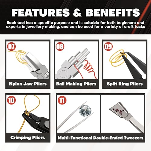 C&T 11-Piece Jewelry Plier Sets,Jewelry Making Tools Kit, Micro Jewelry Pliers Set, Stainless Steel Tweezers with Storage Pouch, Pliers set for Jewelry Making Supplies - style: 11PC