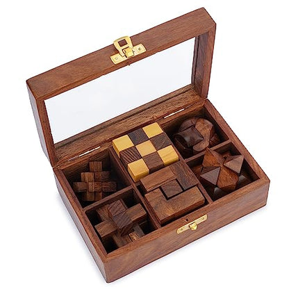 Ajuny Wooden Puzzle Box Set 6 Brain Teaser Games for Teens Adults 3D IQ Toy - style: 6 in 1