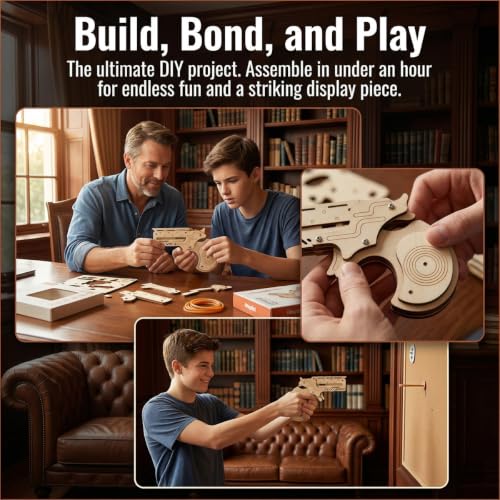 Adult 3D Wooden Puzzle 4-Shot Rubber Band Gun - Handgun Model - style: Semi-Circular Pistol