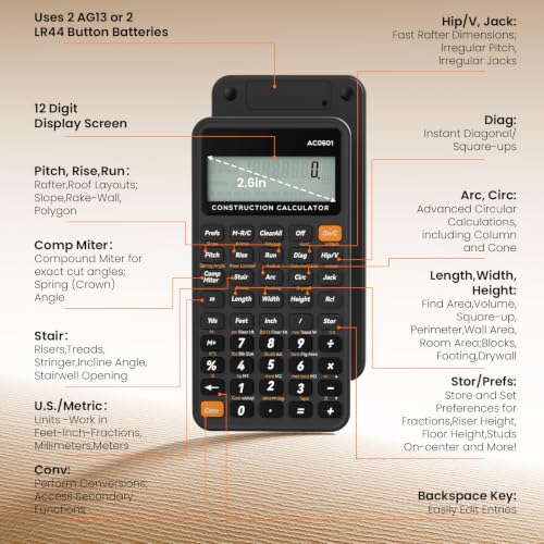 ROATEE Construction Calculator with Case for Carpenter, Framer, Remodeler - color: Gray Blue