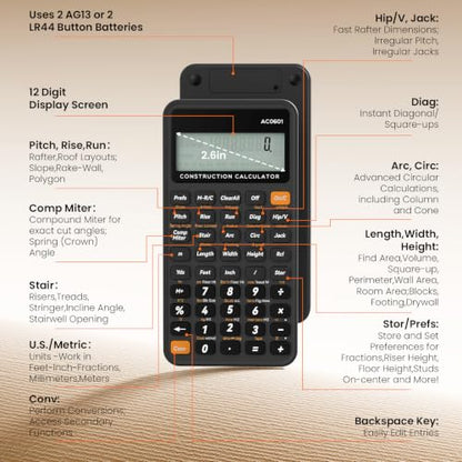 ROATEE Construction Calculator with Case for Carpenter, Framer, Remodeler - color: Gray Blue