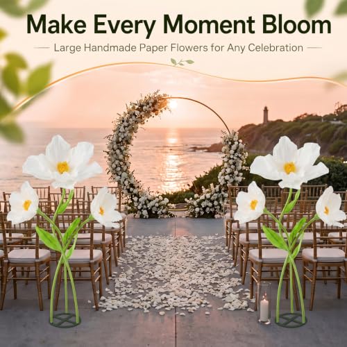 Moxweyeni 3 Pcs 5.5 ft Giant White Poppy Paper Flower DIY Kit with Stand - color: White, style: Poppy