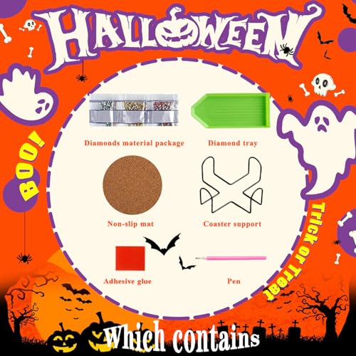 Leatrice 6 PCS Halloween Diamond Art Coasters Kits 4 in Trick or Treat - color: BB halloween