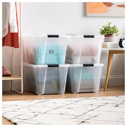 IRIS USA 54 Qt Stackable Plastic Storage Bins with Lids, 8 Pack - BPA-Free, Made in USA - See-Through Organizing Solution, Latches, Durable Nestable Containers, Secure Pull Handle - Clear - size: 54 Qt, style: 8 Pack