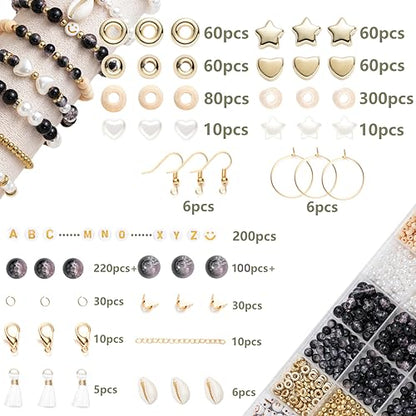 Xylise 6mm/8mm Crackle Glass Beads Bracelet Making Kit Crystal Glass Beads Jewelry Making Kit, Friendship Bracelet kit for DIY Crafts Gifts - color: Two-tone black