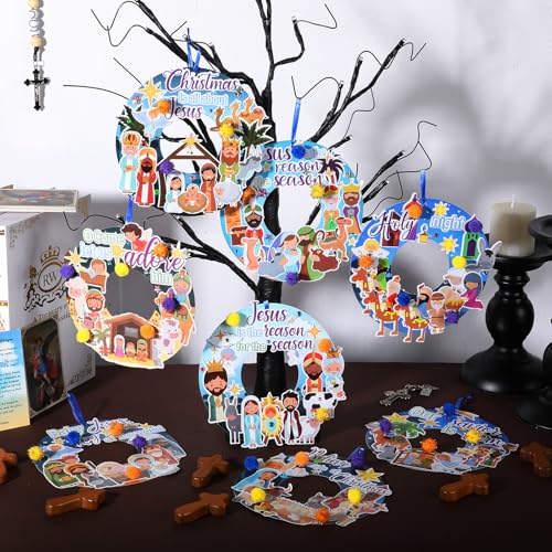 Hollowfly 48 Set Christmas Nativity DIY Wreath Craft Kits Xmas Activities - style: Nativity of Jesus