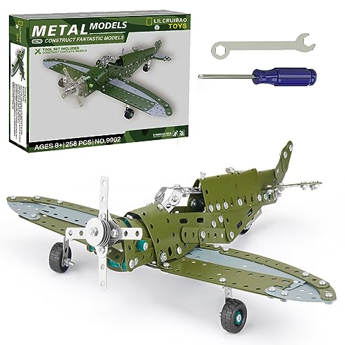 STEM Projects for Kids Ages 8-12 12-16, 258 Pieces Erector Sets Airplane Model kit, Model Aircraft Metal Building Toys Birthday for 10-14 Year Old and Up Boys Girls Adults - style: Model Airplane