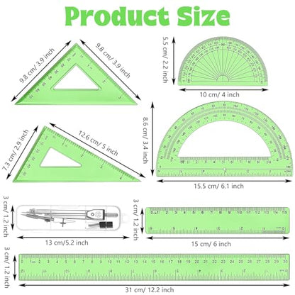 Zonon 7 Pcs Geometry Set with Drawing Compas, 6&4 Inch Protractors, Green - color: Green