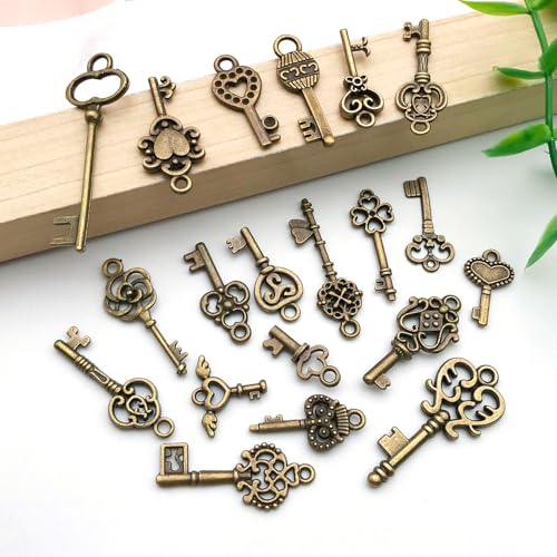 WOCRAFT 60pcs Antique Bronze Small Key Charms Bracelet Charms for Jewelry Making Sets DIY Necklace Bracelet Keychain Crafting Charms Kit Craft Supplies (SN924) - color: Antique Bronze, size: Small Key Charms