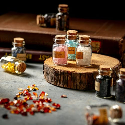 KHOCOEE 24 Gemstone Bottles Chip Crystals and Healing Stone, Chakra Healing Crystals Bottles, Wicca Gem Stones Set, Witchcraft Crystals