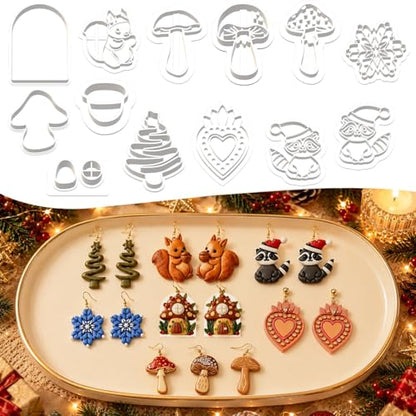 13 Pcs Holiday & Woodland Polymer Clay Cutters Set - Mushroom, Snowflake, Christmas Tree & Animal Shaped Clay Cutters for Polymer Clay Jewelry Making, Perfect Christmas & Animal Lover Gift - color: Snowflake