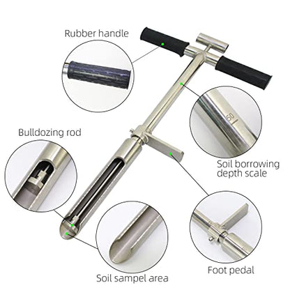 Soil Sample Probe 20” with Ejector and Foot Pedal,Soil Probe Stainless Steel T-Style Handle Soil Test Kit,Soil Probe Rod for Soil Sampling Plant Care/Agriculture/Garden/Farm - size: 20”S/T-Style（B）