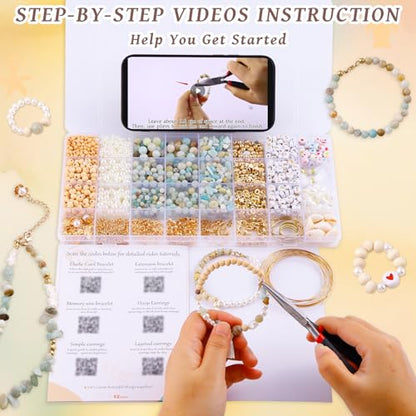 Wurosi 1927PCS Jewelry Making Supplies Kit for Adults,Natural Stone Beads - color: 1927 Pcs Cyan Bracelet Kit