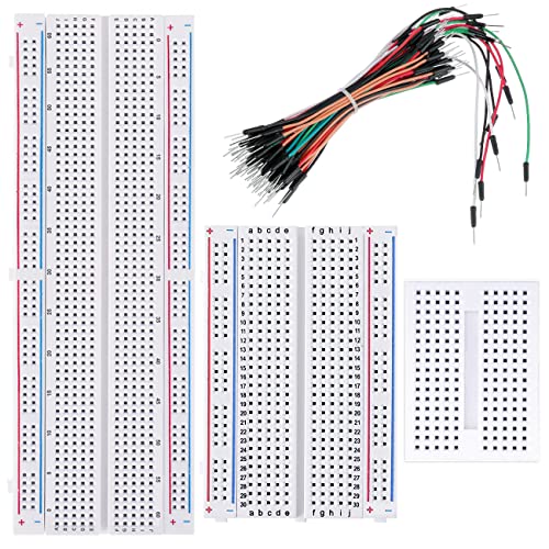 1Pcs 830 Tie Points + 1 Pcs 400 Tie Points Solderless Breadboard + 1 Mini Breadboard 170 Points + 65 Pcs Flexible Breadboard Jumper Wires for Arduino and Proto Shield Electrical Connections Block