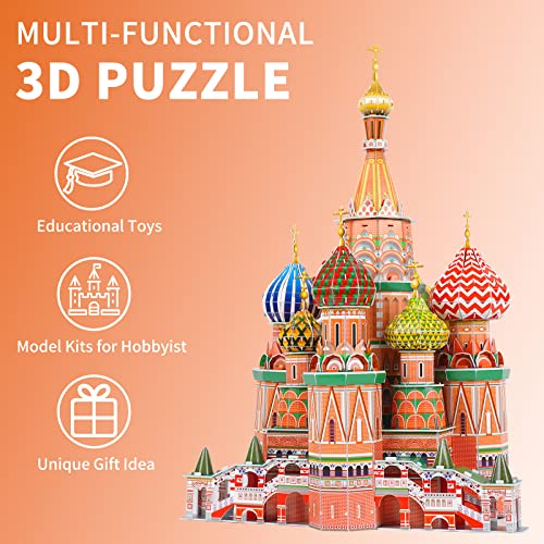3D Puzzles for Adults & Kids St. Basil's Cathedral Building Set, Russia Cathedral Architecture Craft Model Kits, Educational 3D Jigsaw Puzzle Toy Birthday for Teens Boys Girls, 231 PCS - style: St. Basil's Cathedral