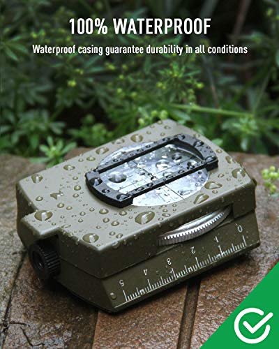 Eyeskey Multifunctional Tactical Survival Military Compass with Lanyard & Pouch | Waterproof & Impact Resistant | Lensatic Sighting Compass for Hiking - color: EK1001 Camouflage Compass