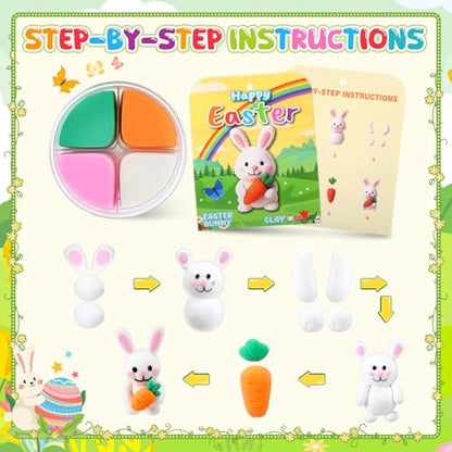 Capoda 18 Sets Easter Craft Kits Gifts for Kids Easter Air Dry Clay Kit Bunny Eggs DIY Modeling Clay with Tutorials Art Crafts for Kids Party Favors Basket Stuffers Classroom Prizes Fun Activities - style: Easter