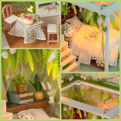 DIY Miniature House Kit, Dollhouse Kit w/Dust Cover Adult, Greenhouse