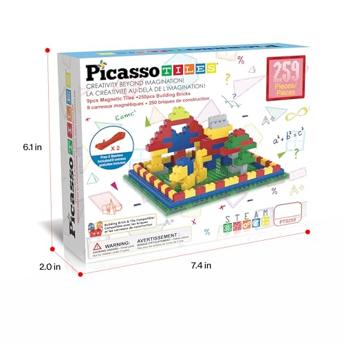 PicassoTiles Magnetc Brick Tile 259pcs Building Block Combo Set Compatible with Major Brick Systems Over 50+ Builds STEM Educational Construction Toy for Kids Toddlers Boys Girls Ages 3 and Up PTS259 - color: 259pcs Magnetic Tile & Building Brick Combo