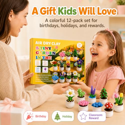Air Dry Clay Kit for Kids, 12 Plants Modeling Magic Clay Sculpting Tools - color: Colorful Plant Kit