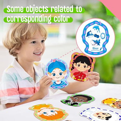 SpriteGru 9 Pieces Happy Face Lacing Cards, 9 Double Sided Color Sewing Cards with 9 Colorful Laces, Educational & Learning Activity Games, Imagination Development Lacing Toys for Preschoolers, Kids - color: Happy Face