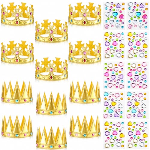 Yaomiao 22 pack DIY Crowns Set Include 12 Pcs Foam Princess Crowns and 10 Pcs Diamond Sticker for Kids - color: Gold, style: Classic