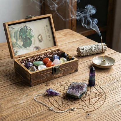 15PCS Natural Healing Crystals Set with Amethyst Gift Kit - color: Rainbow