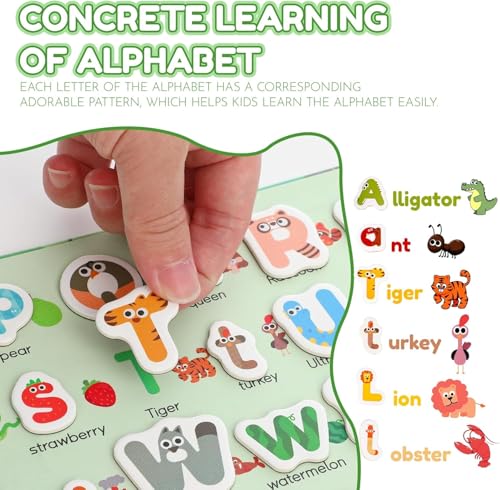 78 PCS Magnetic Letters and Numbers, Uppercase and Lowercase Magnetic Alphabet Letters Book, Anti-Lost Travel ABC Learning Toys, Animal Shaped Wood Educational Set for Kids 3-5 - color: B