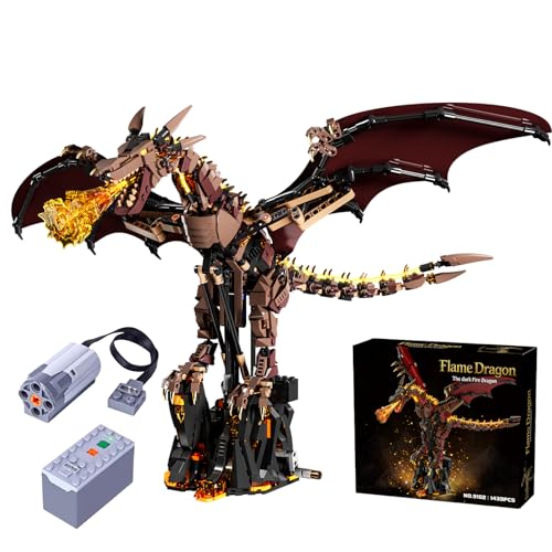 HJPLPXH Mechanical Flame Dragon Building Block Set–Fire Dragon Model - style: Motor Flame Dragon