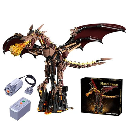 HJPLPXH Mechanical Flame Dragon Building Block Set–Fire Dragon Model - style: Motor Flame Dragon