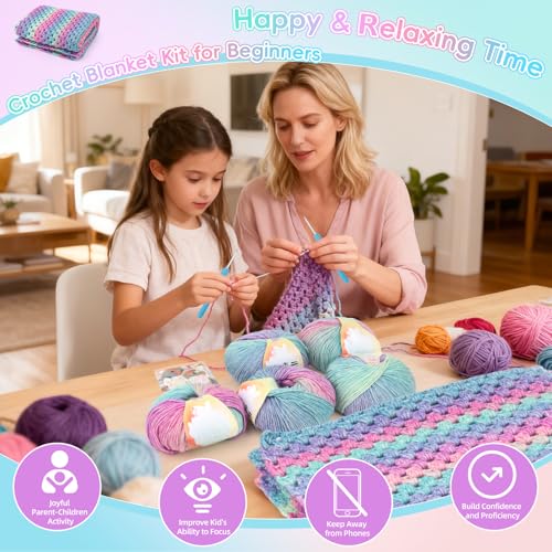 Aeelike Crochet Blanket Kit for Beginner, Easy Crochet Kit, Purple Gradient - color: Aurora Purple Gradient