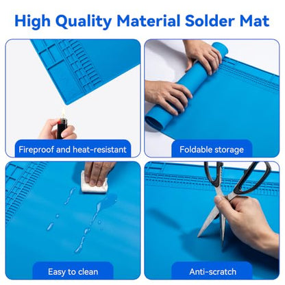 Kaisi KS813 Extra Large Soldering Mat, Heat Resistant Silicone Solder Mat - color: Blue, size: 34" x 16"