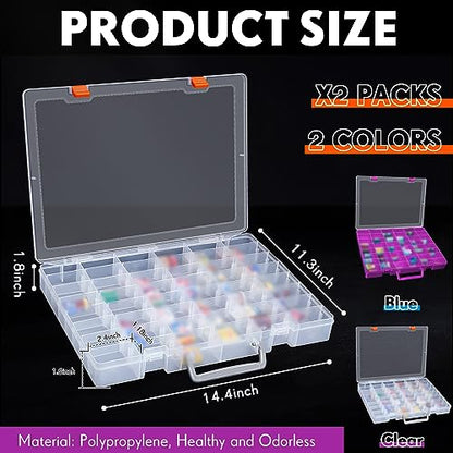 Juexica 2 Pcs 48 Grid Plastic Bead Storage Organizer Box, Clear,Purple - color: Clear, Purple