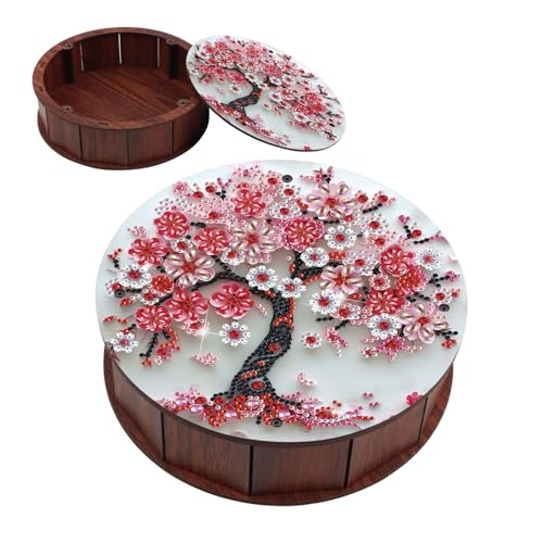 antor 5D Cherry Blossom Diamond Art Storage Box, DIY Wooden Jewelry Box Kit - color: Cherry Blossom Tree