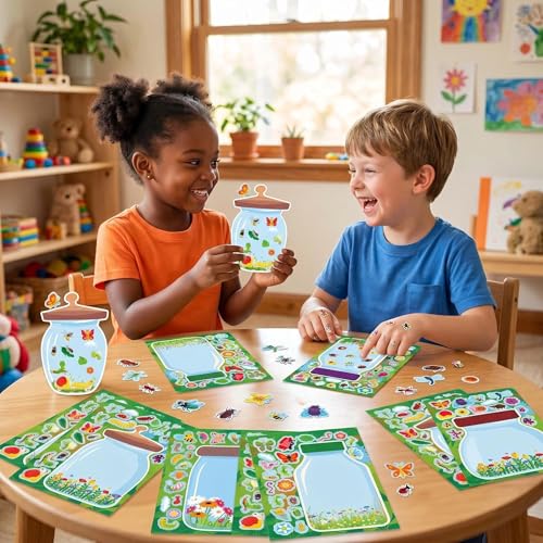 Bug Jar Make a Face Stickers 24 Sheets, Insect Crafts for Kids - color: Bugjar