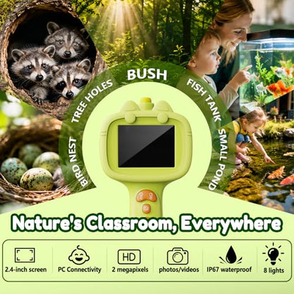 Kids Borescope Camera with Light-STEM Science Educational Toy for 3 4 5 6 7 8 Years Old Boys & Girls Birthday Gift-Discovery & Exploration Flexible Snake Scope Battery - color: Frog