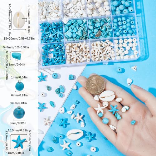 SUNNYCLUE 1 Box About 300Pcs Bohemian Style Starfish Beads Blue White Natural Shell Beads Summer Ocean Animal Starfish Seashell Charms 6mm 8mm Chip Spacers for Jewelry Making Kits - color: Boho Styles Beads Kit-3