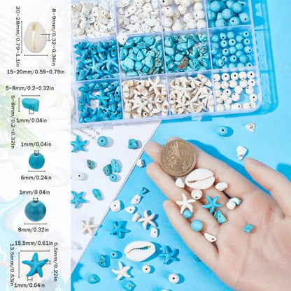 SUNNYCLUE 1 Box About 300Pcs Bohemian Style Starfish Beads Blue White Natural Shell Beads Summer Ocean Animal Starfish Seashell Charms 6mm 8mm Chip Spacers for Jewelry Making Kits - color: Boho Styles Beads Kit-3