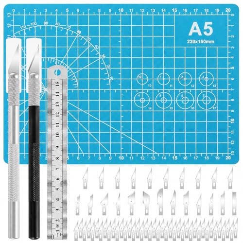 Precision hobby knife set, Craft Knife Blades Angles Steel Ruler - color: Blue